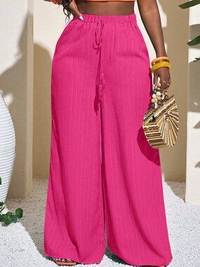 Hot Pink Casual Women's Full-Length Geometric Pattern Palazzo Pants